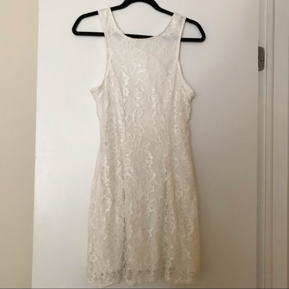 Lace white mini dress bow back